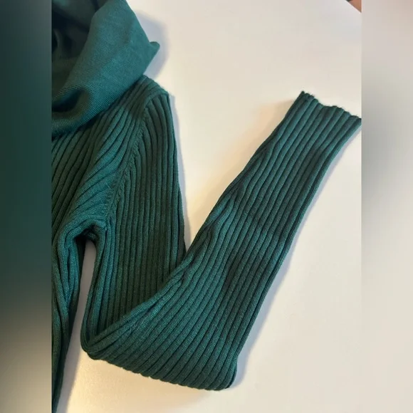 Cowl Neck Ribbed Sweater Dress, Forest Green, soft, lots of stretch, Sz S - Picture 7 of 8
